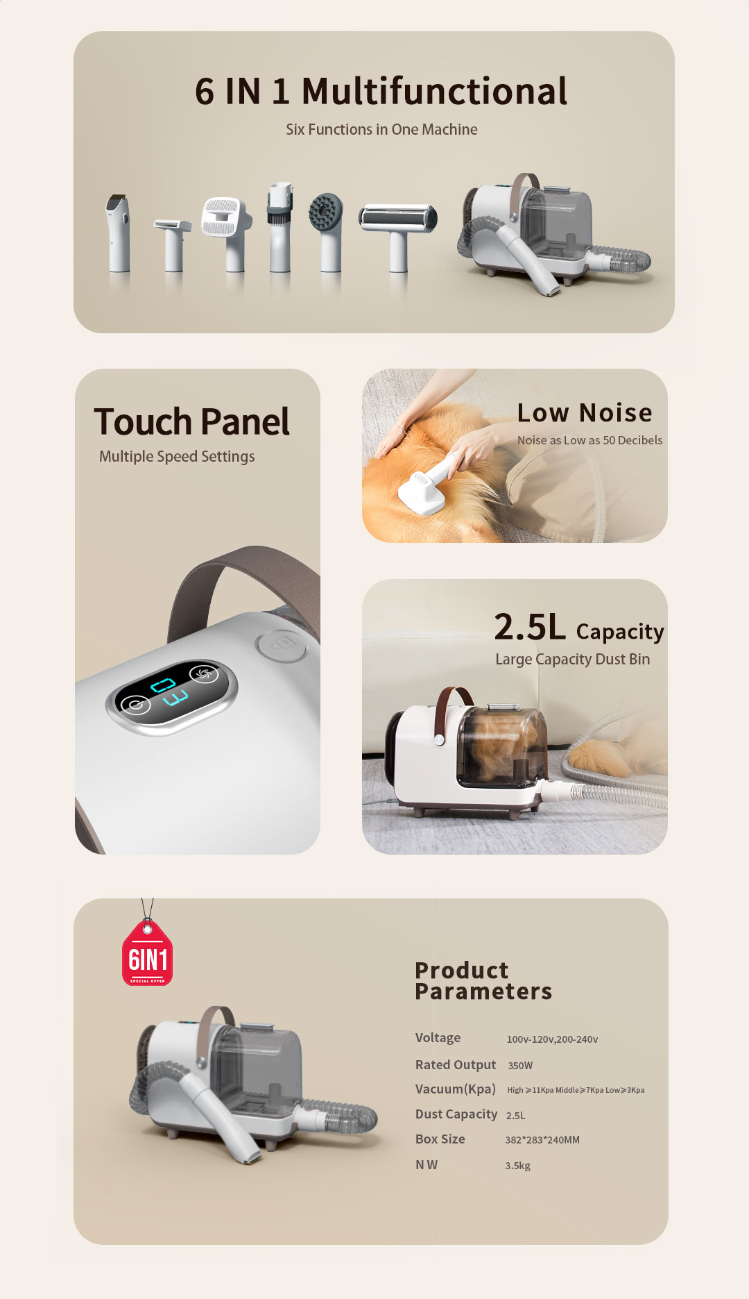 6in1 Pet Grooming Kit Vacuum Cleaner