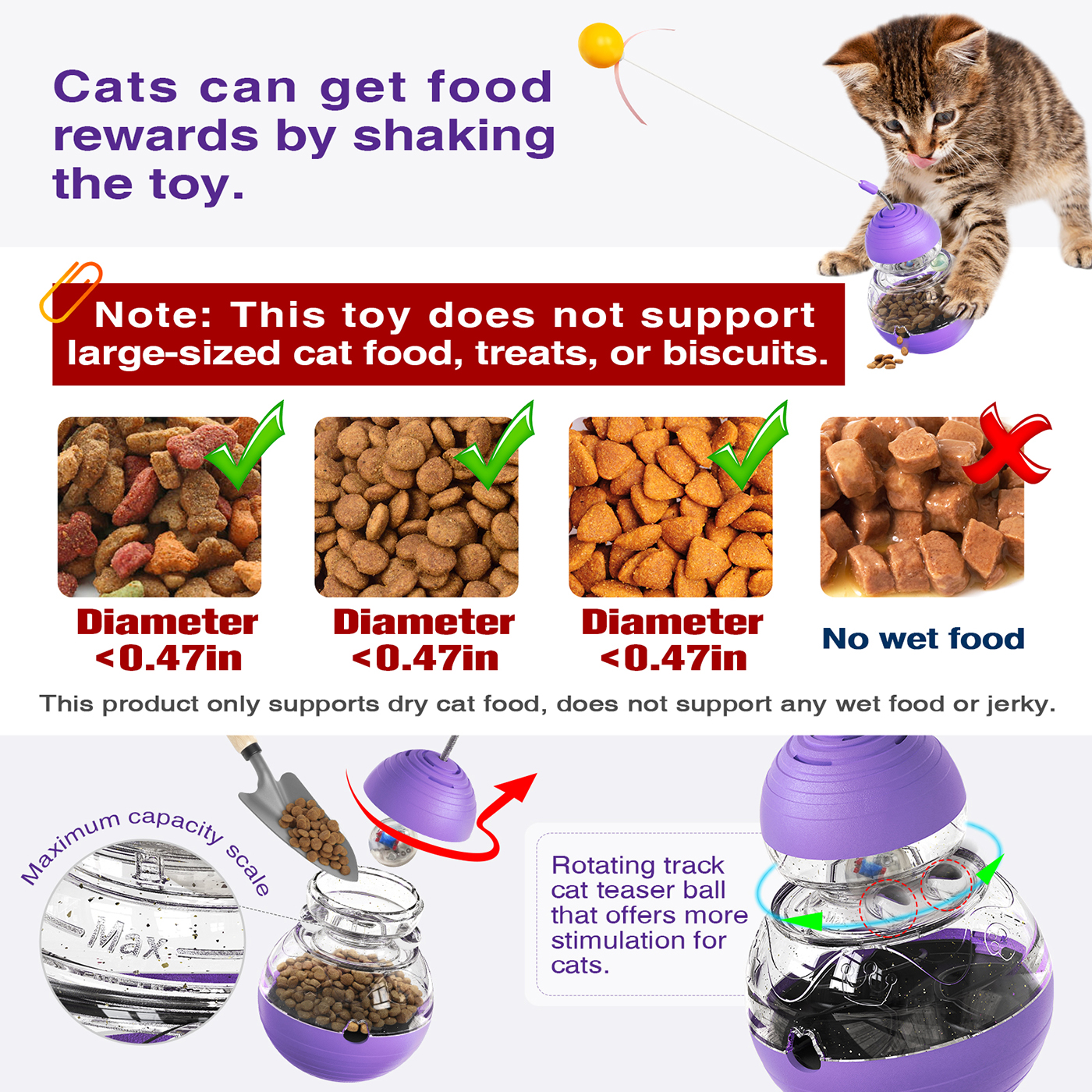 Cat for Indoor Cats Kitten Weight Loss Lose Kitty Tracking Balls Slow Food Dispenser Feeder